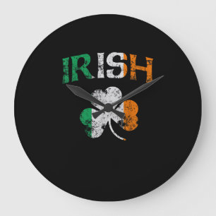 Irishcher Shamrock Irland Flagge St Patricks Tag V Große Wanduhr