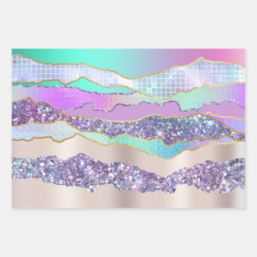 Irisierend rosa blaue glänzende Folie Glitzer eleg Geschenkpapier Set (Vorderseite 3)