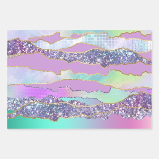 Irisierend rosa blaue glänzende Folie Glitzer eleg Geschenkpapier Set (Vorderseite 2)