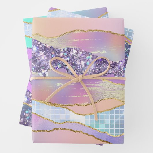 Irisierend rosa blaue glänzende Folie Glitzer eleg Geschenkpapier Set (Beispiel)