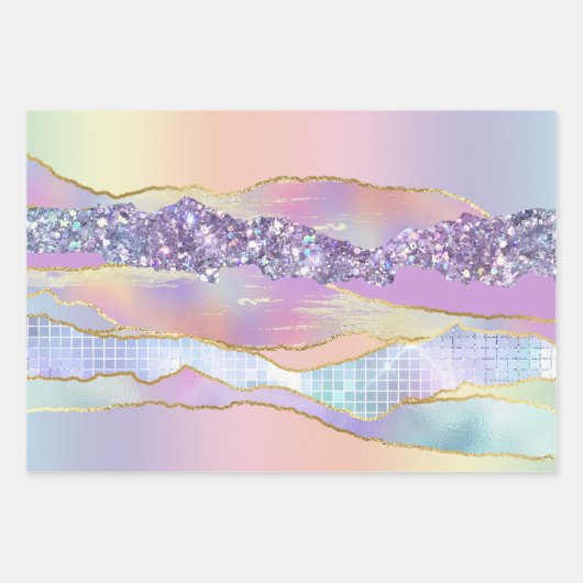 Irisierend rosa blaue glänzende Folie Glitzer eleg Geschenkpapier Set (Vorderseite)