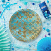 Irisierende Aquamarine Gold Glitzer Meerjungfrau F Pappteller (Party)
