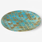 Irisierende Aquamarine Gold Glitzer Meerjungfrau F Pappteller (Schrägansicht)