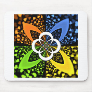 Irisierende blau grün gelbe Herzen Mousepad