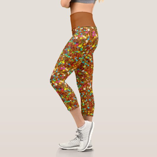 Irisierende Copper-Star-Glitzer Capri Leggings (Links)