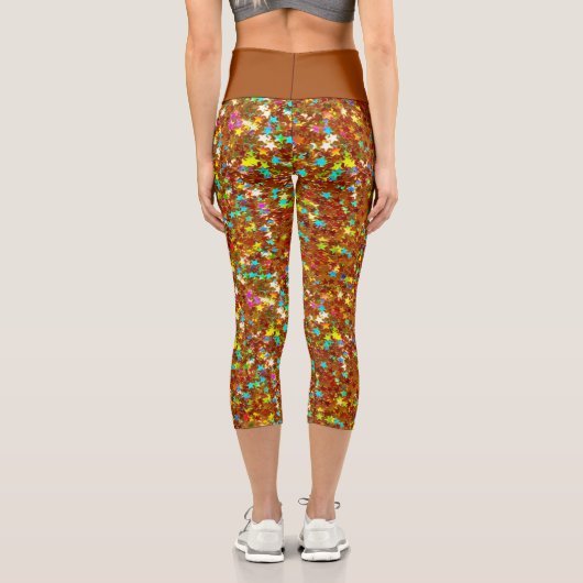 Irisierende Copper-Star-Glitzer Capri Leggings (Rückseite)