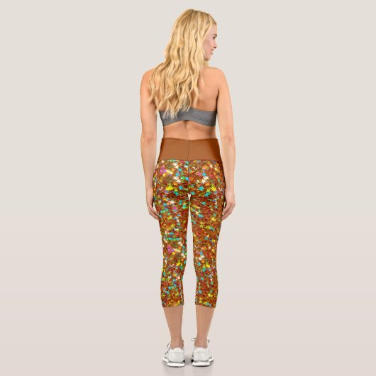 Irisierende Copper-Star-Glitzer Capri Leggings (Rückseite)