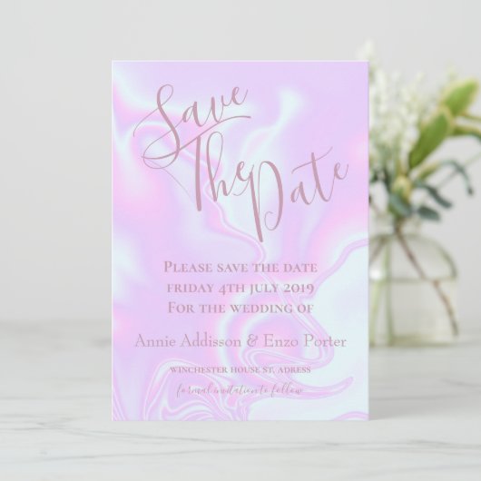 Irisierende Einhornhaut-Imitate holografische Text Save The Date (Stehend Vorderseite)