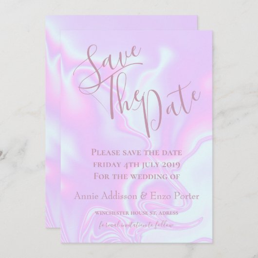 Irisierende Einhornhaut-Imitate holografische Text Save The Date (Vorne/Hinten)