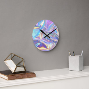 Irisierende glänzende Metallgewebe, Türkis Gold Li Runde Wanduhr