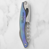 Irisierende Hübsche blaue Farbmonogramm Kellnermesser (Rückseite)