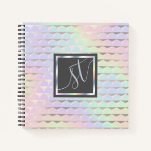 Irisierende Imitate Holografisches Muster Monogram Notizblock