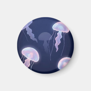 Irisierende leuchtende Quallen tiefblau rosa Magnet