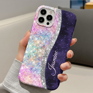 irisierende lila Imitate Glitzer Monogramm Case-Mate iPhone Hülle