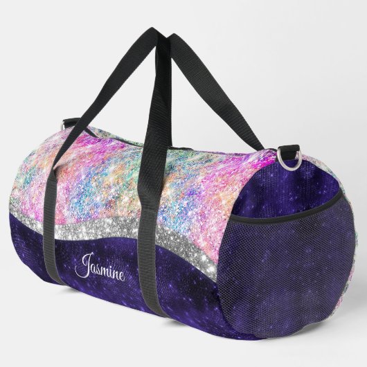 irisierende lila Imitate Glitzer Monogramm Duffle Bag (Rechte Ecke)