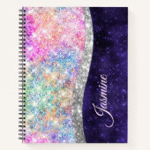 irisierende lila Imitate Glitzer Monogramm Notizblock (Vorderseite)