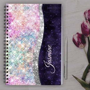 irisierende lila Imitate Glitzer Monogramm Notizblock