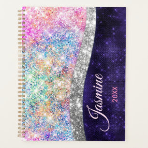irisierende lila Imitate Glitzer Monogramm Pflaume Planer