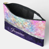 irisierende lila Imitate Glitzer Monogramm Zubehörtasche (Offen)