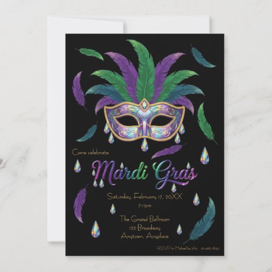 Irisierende Mardi-Gras-Party Einladung (Vorderseite)