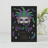 Irisierende Mardi-Gras-Party Einladung (Stehend Vorderseite)