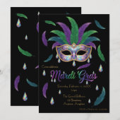 Irisierende Mardi-Gras-Party Einladung (Vorne/Hinten)