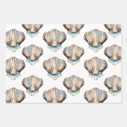 Irisierende Muscheln Muschel nahtlos Muster Strand Geschenkpapier Set (Vorderseite)
