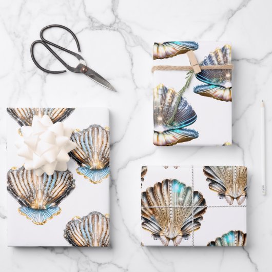 Irisierende Muscheln Muschel nahtlos Muster Strand Geschenkpapier Set (Vorderseite)