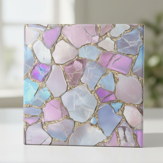 Irisierende Pastell-Edelstein-Gold-Mosaik Fliese
