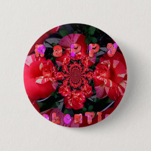 Irisierende rote Rosen "Happy Valentine" Kunstprin Button