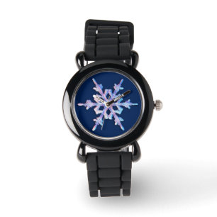 Irisierende Schneeflocke in dunkelblau Armbanduhr