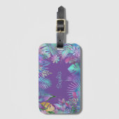 Irisierende tropische Blätter, Aquamariner Name, L Gepäckanhänger (Vorderseite Vertikal)