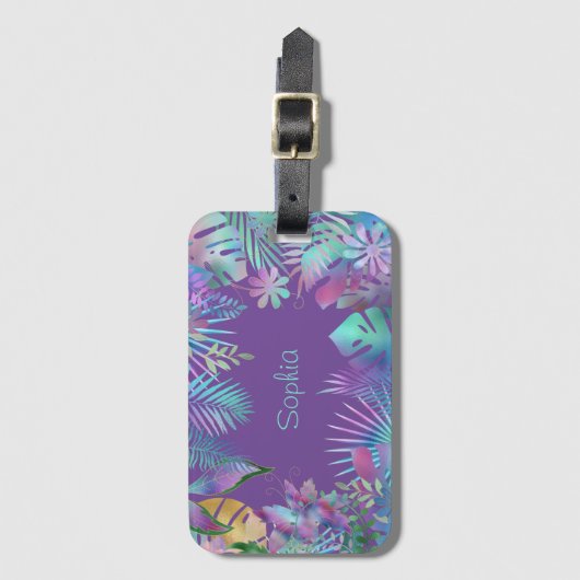 Irisierende tropische Blätter, Aquamariner Name, L Gepäckanhänger (Vorderseite Vertikal)