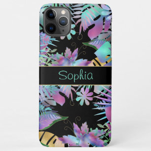 Irisierende tropische Blätter, Aquamariner Name, s iPhone 11Pro Max Hülle