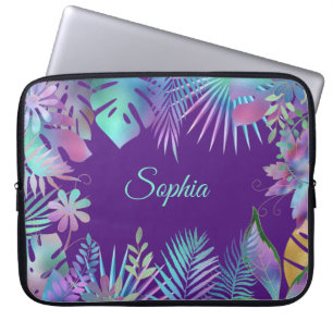 Irisierende tropische Blätter, DIY Türkis Name, Li Laptopschutzhülle