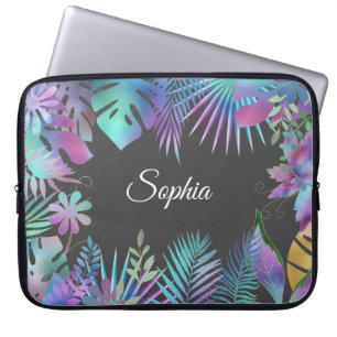 Irisierende tropische Blätter DIY weißer Name, Dk Laptopschutzhülle