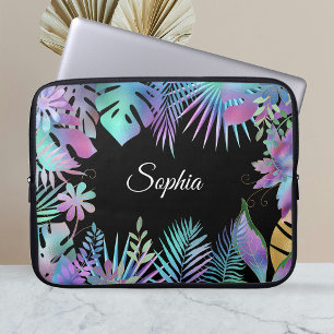 Irisierende tropische Blätter, DIY weißer Name, Sc Laptopschutzhülle
