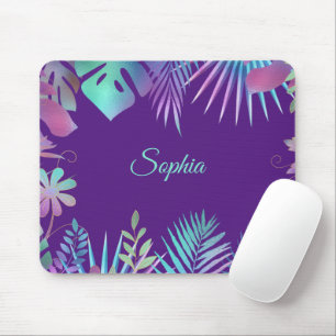 Irisierende tropische Blätter, Türkiser Name auf L Mousepad