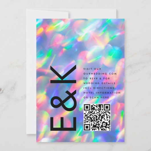 Irisierende ultramoderne QR CODE-UAWG Hochzeit Einladung (Rückseite)