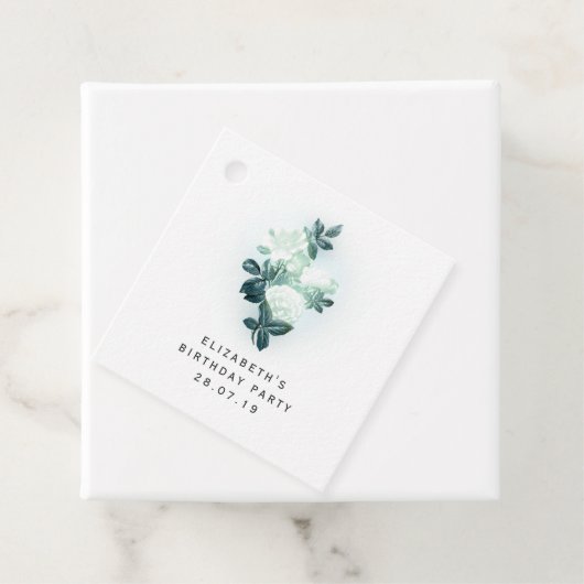 Irisierende weiße Rosen und grüne Spitzen Geschenkanhänger (Beispiel)