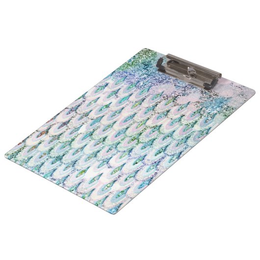 Irisierender aquamariner Glitzer Meerjungfische Klemmbrett (Schrägansicht)