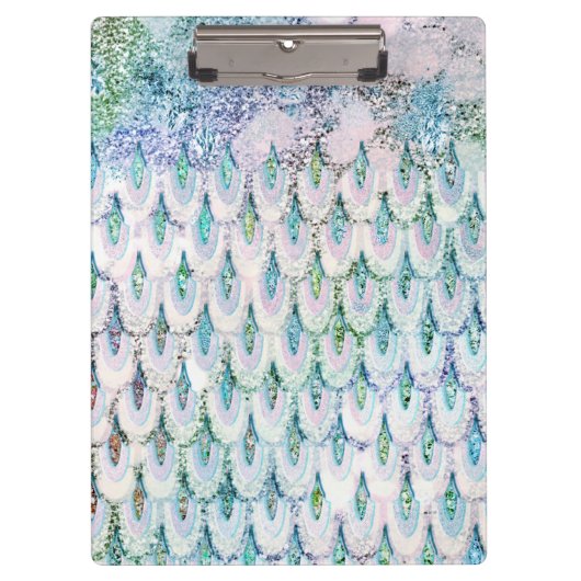 Irisierender aquamariner Glitzer Meerjungfische Klemmbrett (Vorderseite)