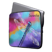 Irisierender Dragonfly Aquarellenbogen mit Namen Laptopschutzhülle (Vorderseite Links)