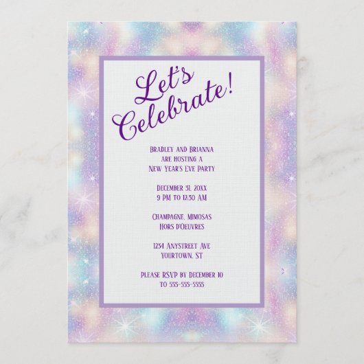 Irisierender Glitter Silvesterparty Einladung (Vorderseite)