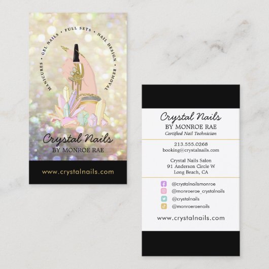 Irisierender Glitzer Nageltechniker Salon Crystals Visitenkarte (Vorne/Hinten)
