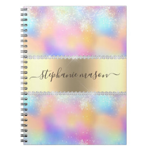 Irisierender Holografischer Glitter-Diamant-Gold M Notizblock