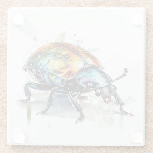 Irisierender Käfer in Wasserfarbe Glasuntersetzer (Rückseite)