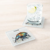 Irisierender Käfer in Wasserfarbe, nach Maß Glasuntersetzer (Schrägansicht)