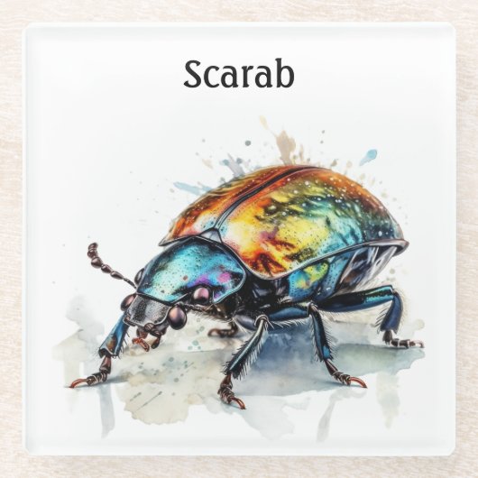 Irisierender Käfer in Wasserfarbe, nach Maß Glasuntersetzer (Vorderseite)