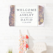 Irisierender Lila Glitzer Hochzeitswillkommensbann Banner (Insitu)